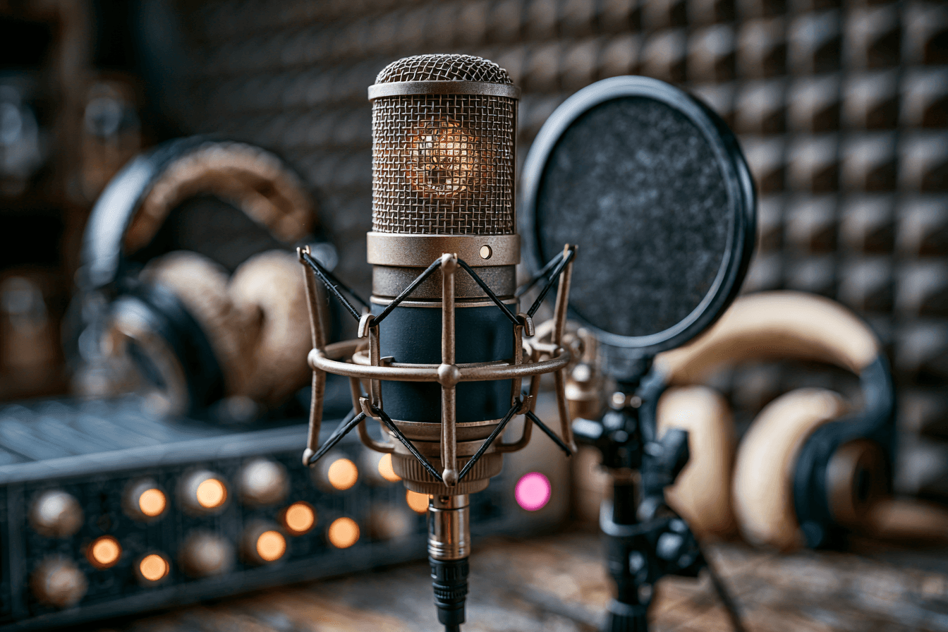 Professional audiobook microphone and recording equipment